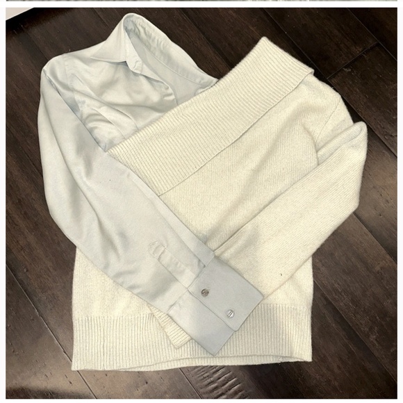 NWT SZ M Hellessy *Joffie* Mint Green Cashmere-Silk Sweater Satin Blouse Assym - Picture 5 of 6